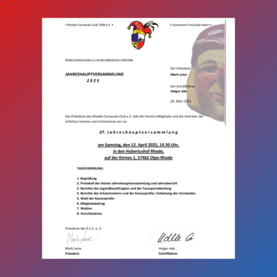 27. Jahreshauptversammlung | 12.04.2025 | Hubertushof Rhode