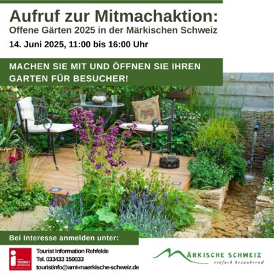 Aufruf zur Mitmachaktion - offene Gärten in der Märkischen Schweiz