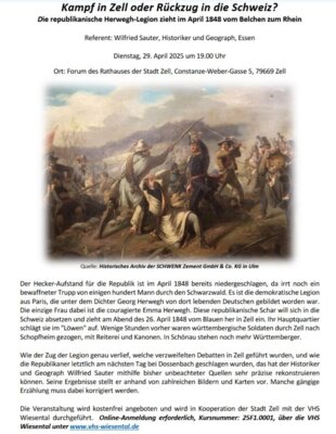 Die republikanische Herwegh-Legion zieht im April 1848 vom Belchen zum Rhein -wer will mit?