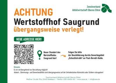 Meldung: Wertstoffhof Saugrund übergangsweise verlegt!