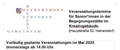 Veranstaltungstermine Senior_innen Heinersdorf Mai 2025