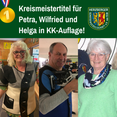 Meldung: Die Mannschaft Herzberger SG1 mit Petra Wawoczny, Wilfried Bischoff und Helga Bierwirth wird Kreismeister in der Disziplin KK-Auflage 50m