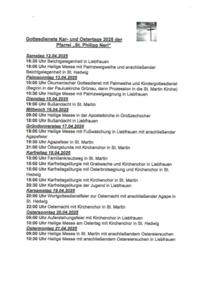 Gottesdienste Kar- und Ostertage 2025 der Pfarrei St. Philipp Neri