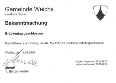 Brückentag geschlossen