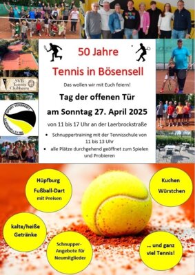 Tag der offenen Tür am So 27.04.2025 von 11 bis 17 Uhr - 50 Jahre Tennis in Bösensell (Bild vergrößern)