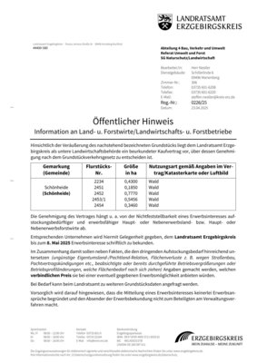 Öffentlicher Hinweis Information an Land- und Forstwirte/Landwirtschafts- u. Forstbetriebe (Bild vergr&ouml;&szlig;ern)