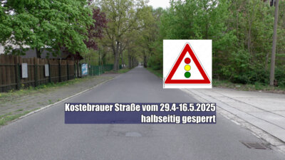 Meldung: Kostebrauer Straße in Lauchhammer-Ost halbseitig gesperrt