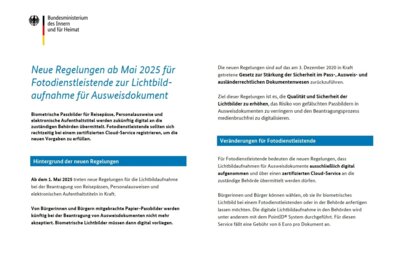 Neue Regelungen ab Mai 2025 für Fotodienstleistende zur Lichtbildaufnahme für Ausweisdokument (Bild vergrößern)