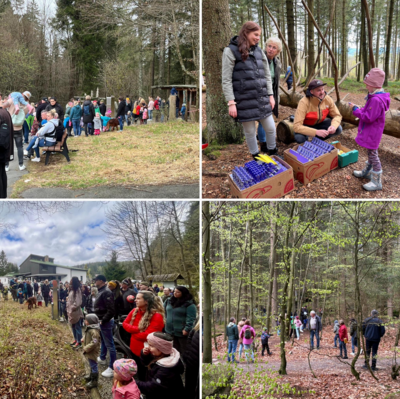 Glückliche Kinder bei der Ostereiersuche am Fichtelsee