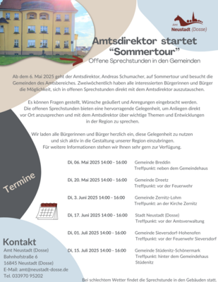Flyer mit Daten und Zeiten für Sommertour