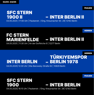 Spielankündigung für das Wochenende vom 02.05. bis 04.05.2025 (Bild vergrößern)