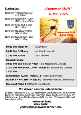 Ablaufplan zur Veranstsaltung "Kremmen läuft"