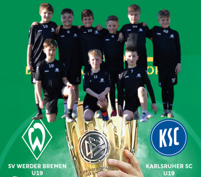 Unsere Einlaufkinder für das DFB-Pokalfinale der A-Junioren: Die Black Bears (FK Havelland) und Akademie Teamgeist (FK Prignitz/Ruppin) in Potsdam – bereit für ihren großen Auftritt!