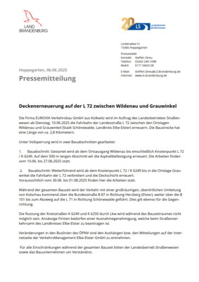 Meldung: Information zur Erneuerung der   L 72 DE Wildenau - Grauwinkel