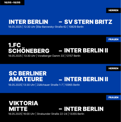 Spielankündigung für das Wochenende vom 16.05. bis 18.05.2025