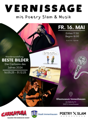 Meldung: Poetry Slam: Vernissage "Die besten Bilder – Die Cartoons des Jahres 2024“ der Caricatura – Galerie für komische Kunst