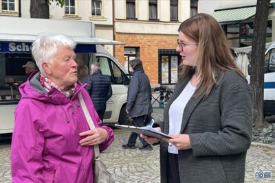 "Studenten befragen Passanten in Auerbachs City" (Bild vergrößern)