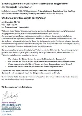Einladung zu einem Workshop für interessierte Bürger*innen der Gemeinde Hoppegarten