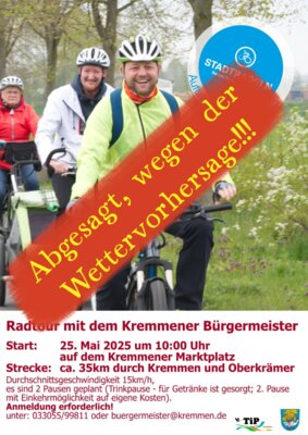 Plakat zur Veranstaltung: Radtour musste aufgrund des Wetters abgesagt werden