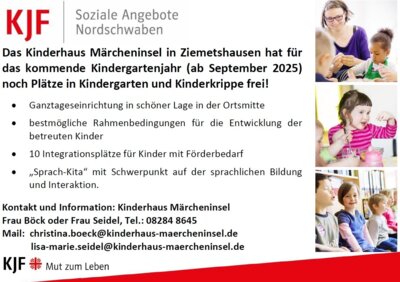 Kinderhaus Mächeninsel - Freie Plätze für das kommende Kindergartenjahr