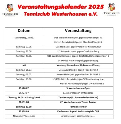 Aktualisierter Veranstaltungskalender 2025