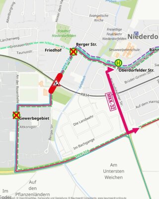 Fahrgastinformation der KVG Main-Kinzig // Volkslauf in Niederdorfelden (Bild vergrößern)