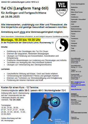 Meldung: Neuer TaiChi-Kurs ab 16.06.25
