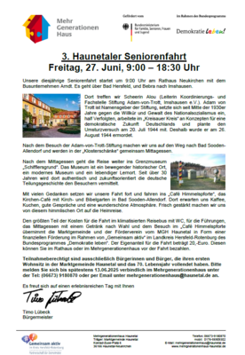 3. Haunetaler Seniorenfahrt, Freitag 27. Juni 9:00 - 18:30 Uhr (Bild vergrößern)