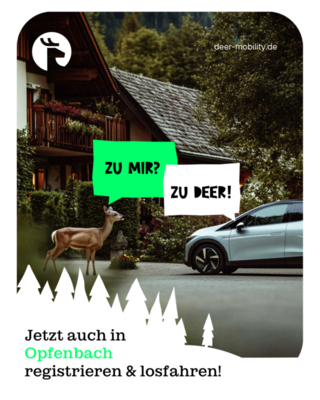 deer e-carsharing in Opfenbach – elektrisch mobil mit dem grünen Hirsch (Bild vergrößern)