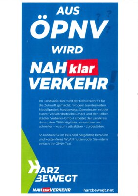 Bitte Mitmachen! Bürgerbefragungen in der Stadt Harzgerode zu "Mobilität im ländlichen Raum" vom 16.06. bis 19.06.2025 (Bild vergrößern)