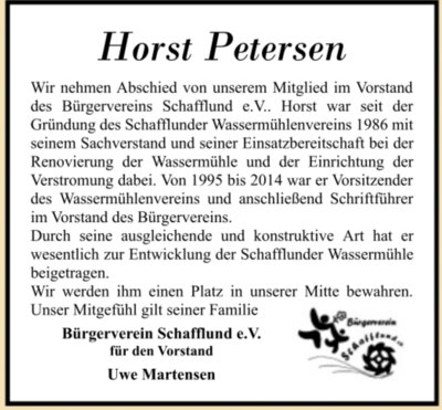 Wir trauern um Horst Petersen