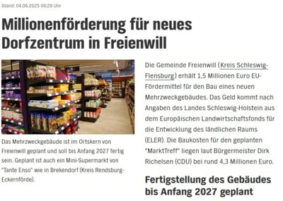 Bericht des NDR zur Millionenförderung für das neue Dorfzentrum in Freienwill