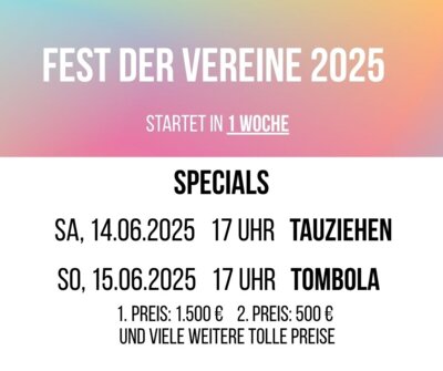 In 1 Woche startet das Fest der Vereine!