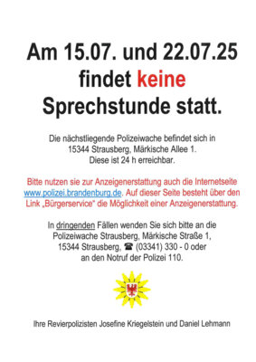 Meldung: Sprechstunde Revierpolizei