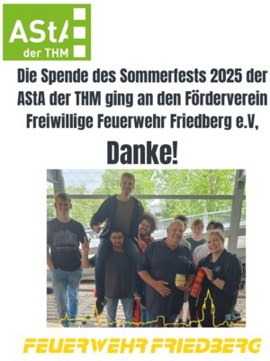 Spende der AStA der THM ging an den Förderverein Freiwillige Feuerwehr Friedberg e.V.