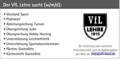 Meldung: VfL Lehre sucht…