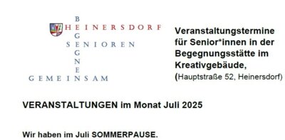 Sommerpause der Veranstaltungstermine für Senior*innen in der Begegnungsstätte im Kreativgebäude