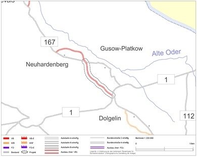 B 167 Ortsumgehung (OU) Seelow bis Bahnübergang (BÜ) Gusow, Kurvenverbesserung (Bild vergrößern)