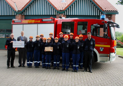 Foto zur Meldung: Raiffeisenbank spendet neue Helme für die Jugendfeuerwehr
