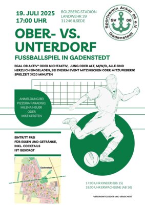 Macht mit beim Fußballspiel OBER- Vs. UNTERDORF