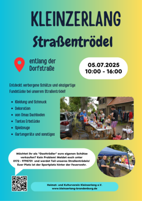 Kommen Sie zum Straßentrödel am 5. Juli 2025 nach Kleinzerlang (Bild vergrößern)