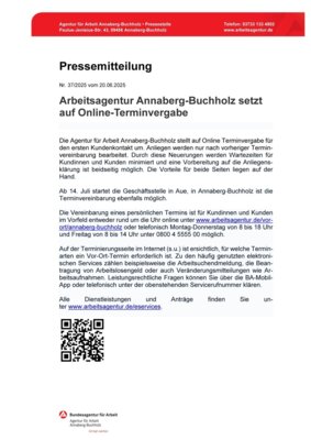 Arbeitsagentur setzt auf Online-Terminvergabe (Bild vergrößern)