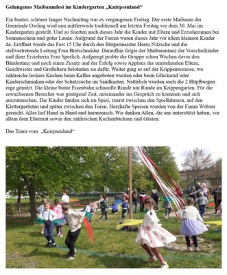 Maibaumfest im Kindergarten Knirpsenland (Bild vergr&ouml;&szlig;ern)