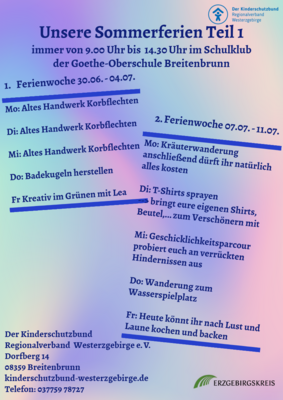 Sommerferienprogramm Schulklub in der Goethe-Oberschule Breitenbrunn