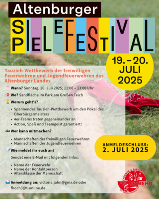 Tauzieh-Wettbewerb der freiwilligen Feuerwehren und Jugendfeuerwehren des Altenburger Landes zum Altenburger Spielefestival vom 19. - 20. Juli (Bild vergrößern)