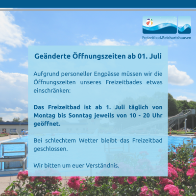 Freizeitbad - geänderte Öffnungszeiten ab 01. Juli (Bild vergrößern)