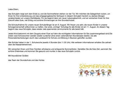 Foto zur Meldung: Sommerferienbrief
