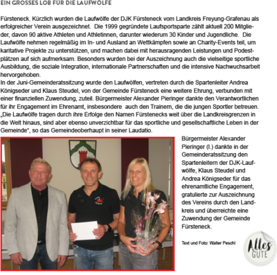 Meldung: Laufwölfe - Sportlerehrung Landkreis-Grafenau