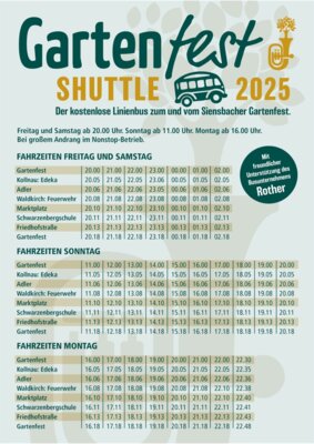 Gartenfest-Shuttle Fahrplan 2025