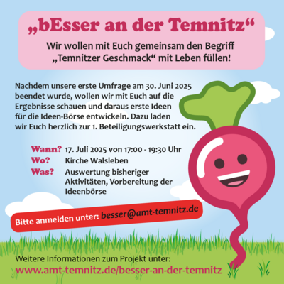 Bild mit Text zur Beteiligungswerkstatt, wie im Artikel mit dem Radieschen des Projektes (Bild vergrößern)